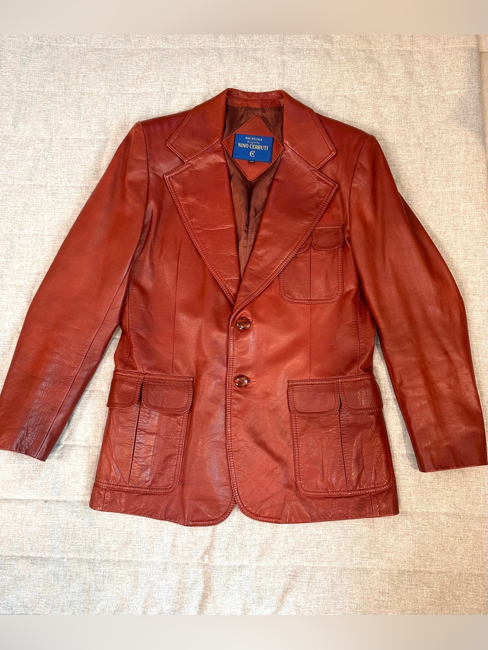 Vintage Nino Cerruti Burnt Orange Rust Red Leather Jacket Coat Mens 42R Blazer